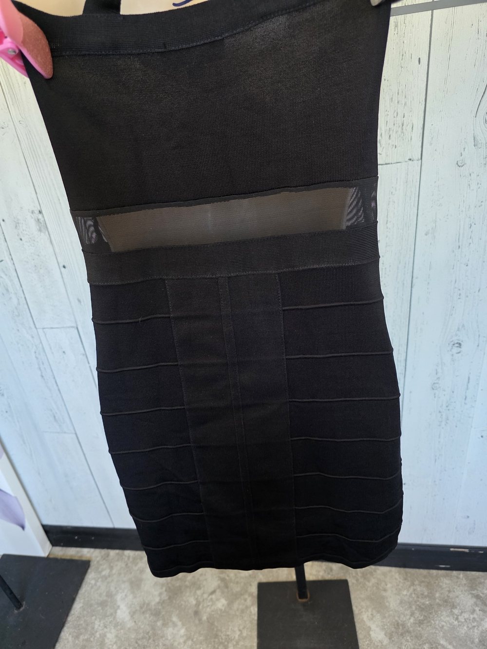 Bebe Black Bandage Bodycon Mini Dress Mesh Cutout Size M Date Night Going Out - Picture 5 of 13